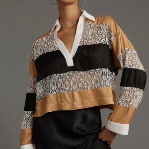 Maeve Anthropologie Long-Sleeve Paneled Rugby Top Size S‎